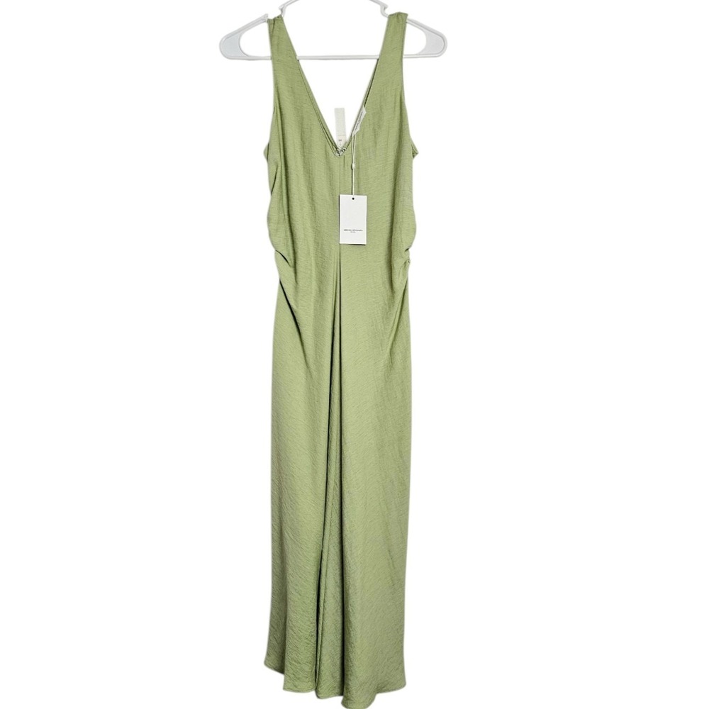 Amanda Uprichard Linen Blend Olive Green Midi Dress NWT Size Medium